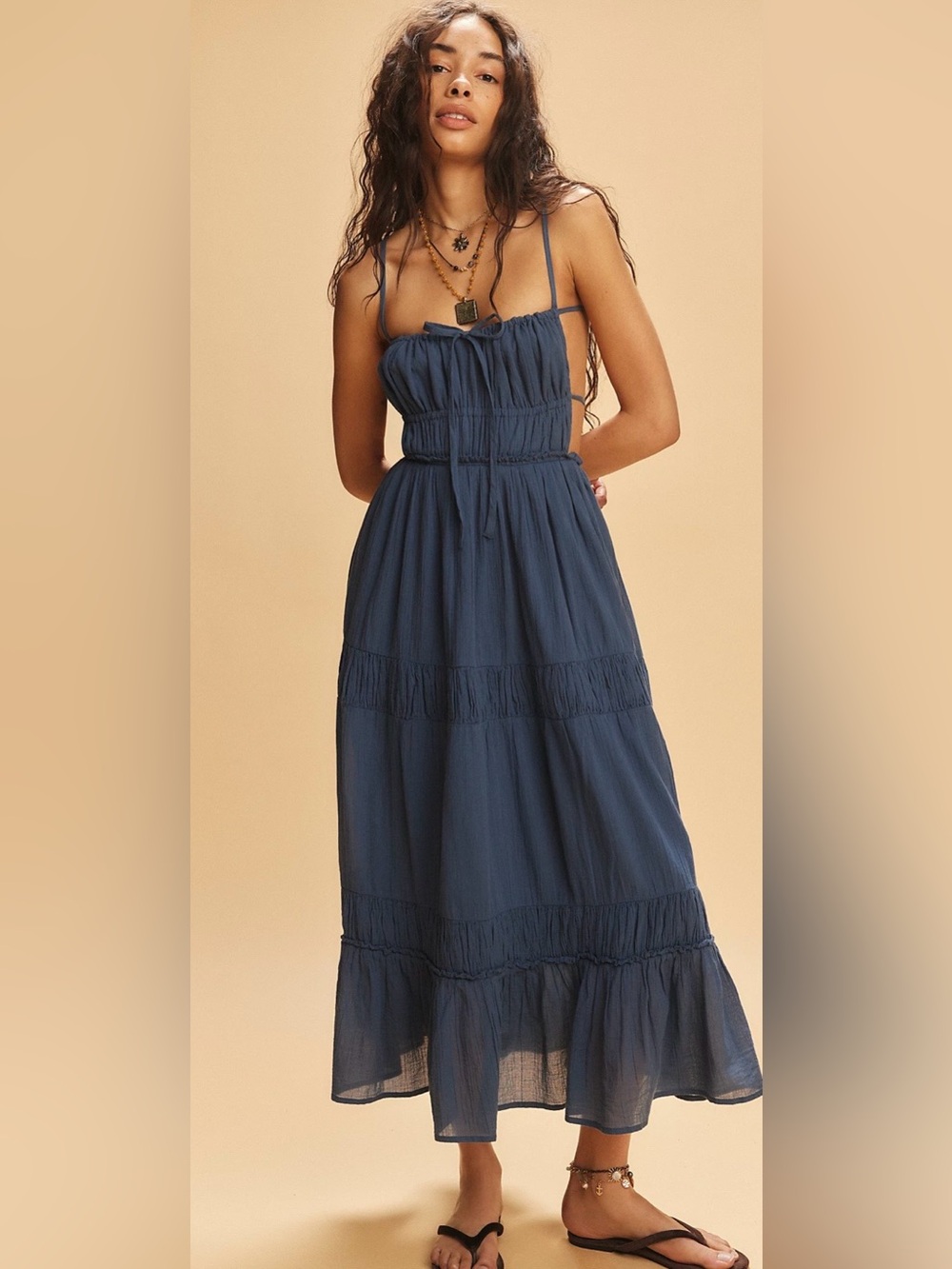 NWT Free People Taking Sides Maxi Dress Denim Blue (Sold Out)